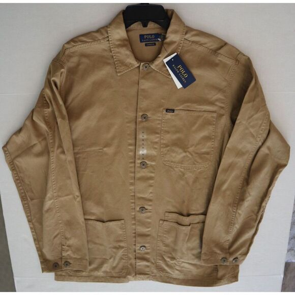 Polo Ralph Lauren Men Sz XL Luxury Beige Classic Fit Twill Utility Overshirt $19 - Picture 6 of 9